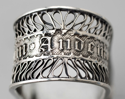German Silver Biedermeier Filigree Sugar Tongs - Zum Andenken, In Memory Of